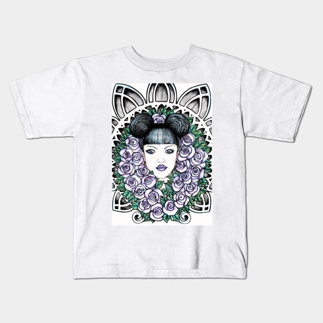 Purple Gothic Beauty In Roses Chruch Windows Kids T-Shirt by stickypixie